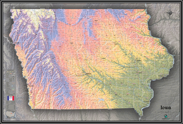 Iowa Physical Wall Map