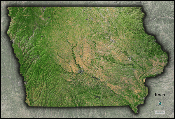 Iowa Satellite Wall Map