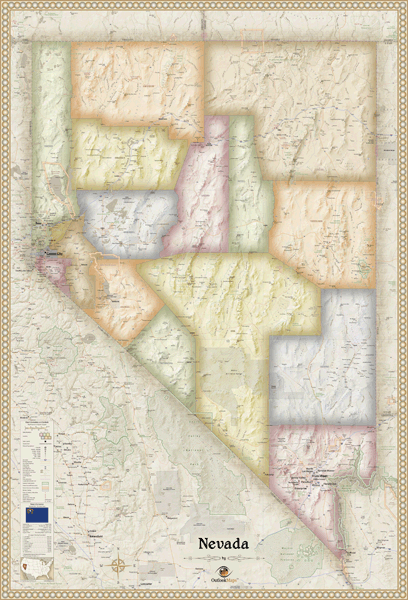 Nevada Antique Wall Map