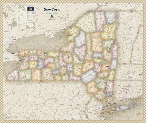 New York Antique Wall Map