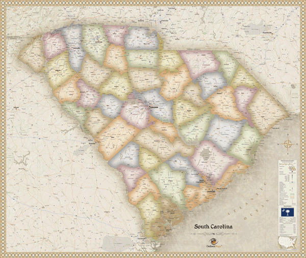 South Carolina Antique Wall Map