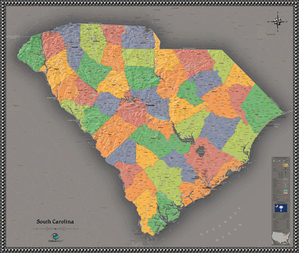 South Carolina Contemporary Wall Map