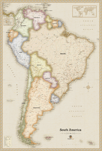 South America Antique Wall Map