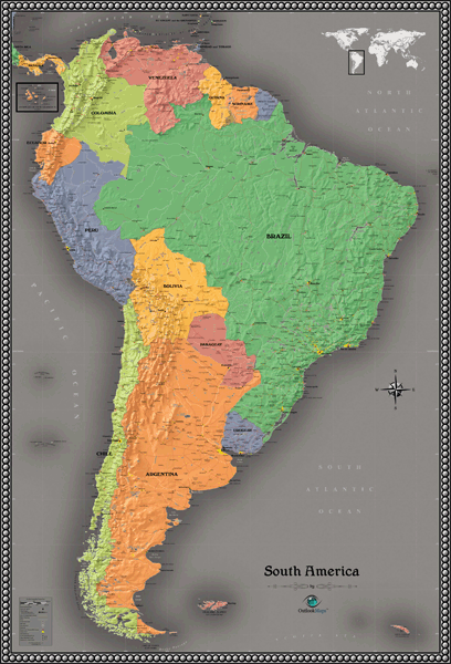 South America Contemporary Wall Map