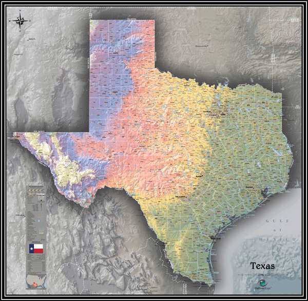 Texas Physical Wall Map