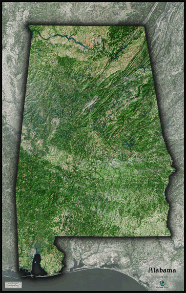 Alabama Satellite Wall Map