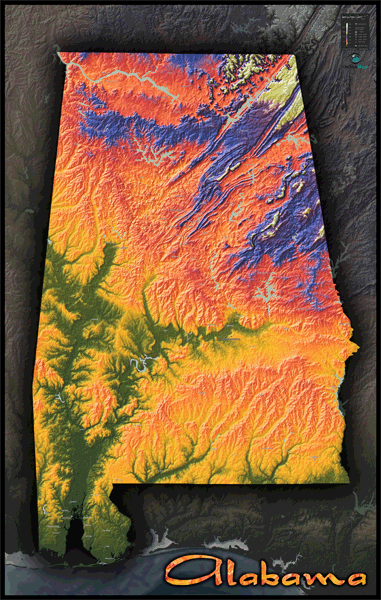 Alabama Topo Wall Map