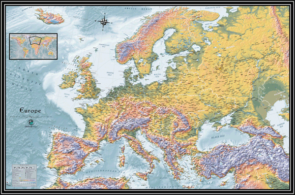 Europe Physical Wall Map