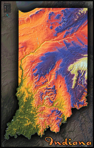 Indiana Topo Wall Map