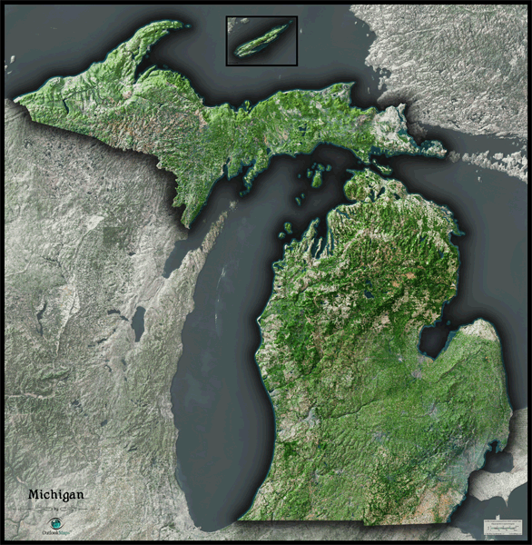 Michigan Satellite Wall Map