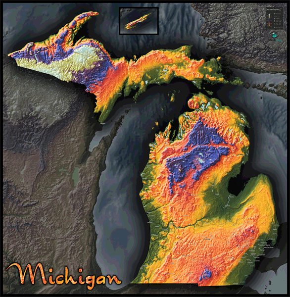 Michigan Topo Wall Map