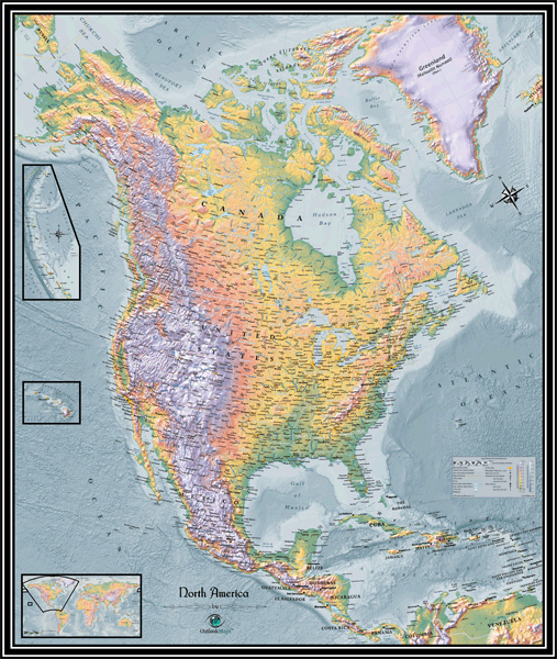 North America Physical Wall Map