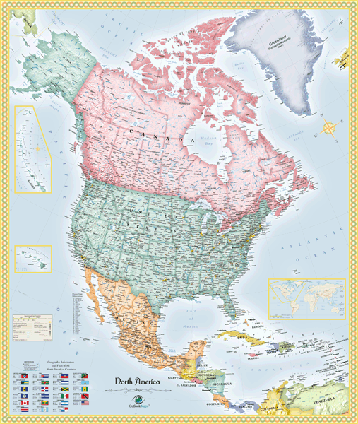 North America Political Wall Map By Outlook Maps Mapsales