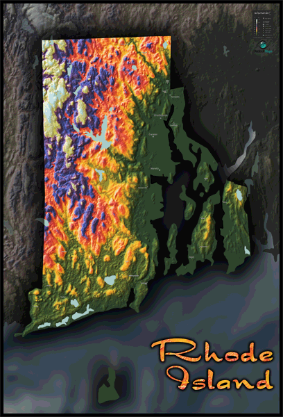 Rhode Island Topo Wall Map