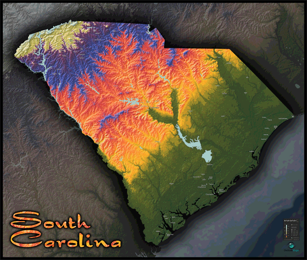 South Carolina Topo Wall Map