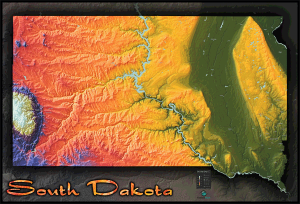 South Dakota Topo Wall Map