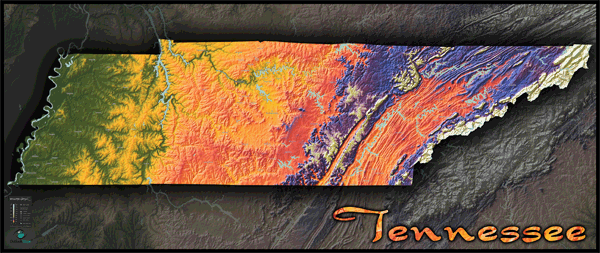Tennessee Topo Wall Map