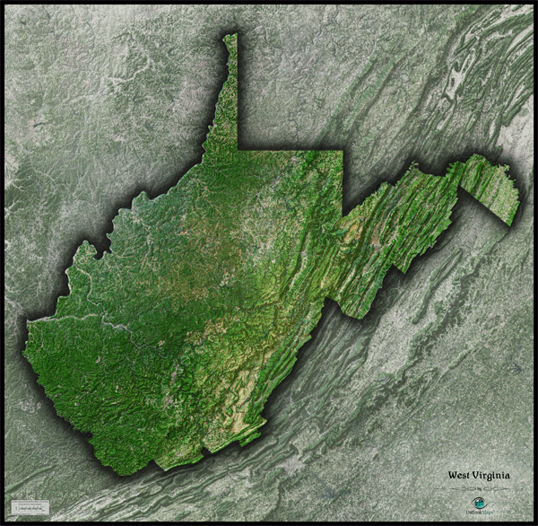 West Virginia Satellite Wall Map