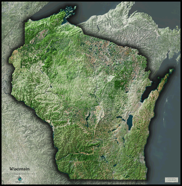 Wisconsin Satellite Wall Map