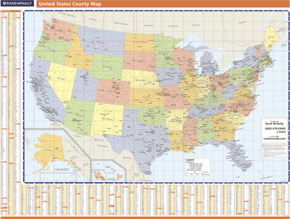 United States Color Wall Map with Counties