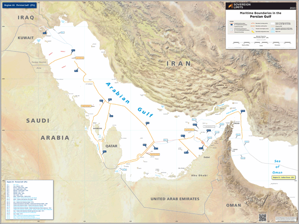 Maritime boundaries of the Persian Gulf Wall Map