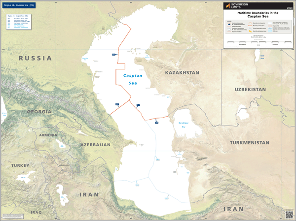 Maritime boundaries of the Caspian Sea Wall Map