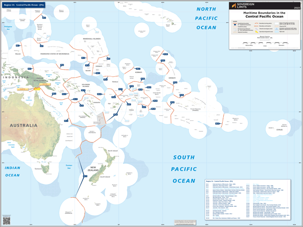 Maritime boundaries of the Central Pacific Ocean Wall Map
