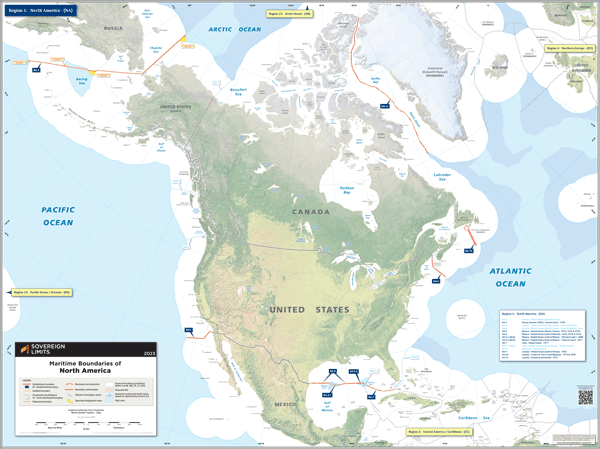 Maritime boundaries of North America Wall Map