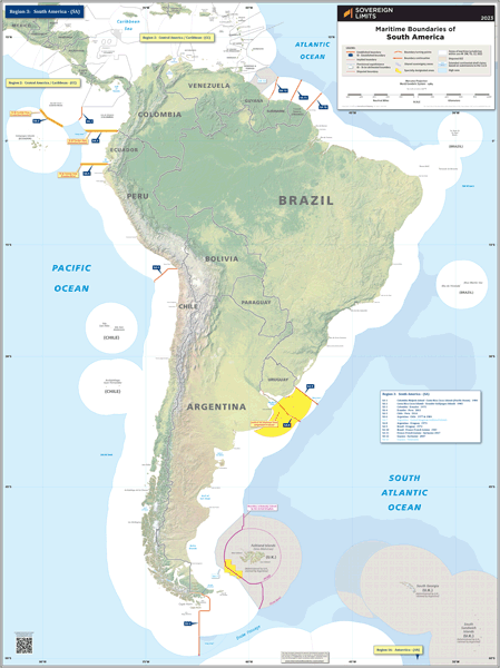 Maritime boundaries of South America Wall Map
