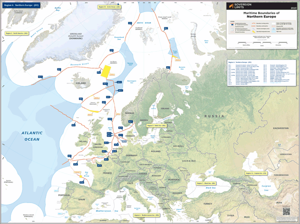 Maritime boundaries of Northern Europe Wall Map