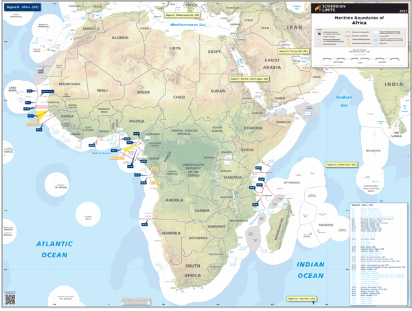 Maritime boundaries of Africa Wall Map