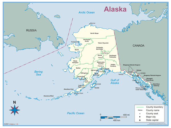 Alaska County Outline Wall Map