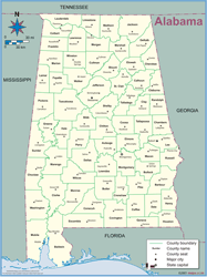 Alabama County Outline Wall Map