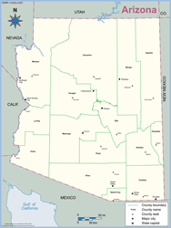 Arizona County Outline Wall Map