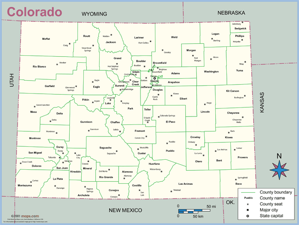 Colorado County Outline Wall Map