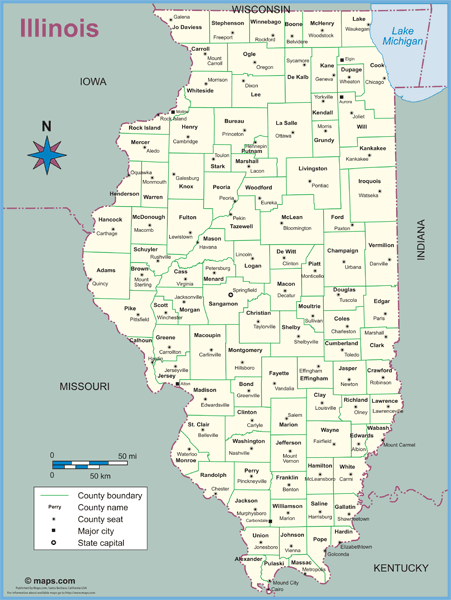 Illinois County Outline Wall Map