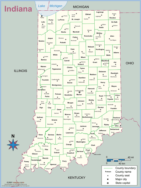 Indiana County Outline Wall Map