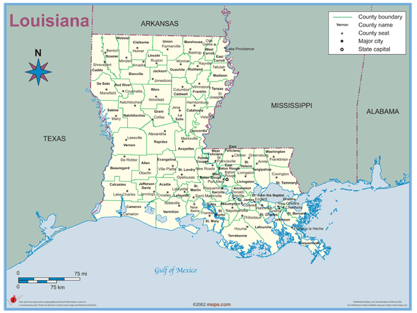 Louisiana County Outline Wall Map