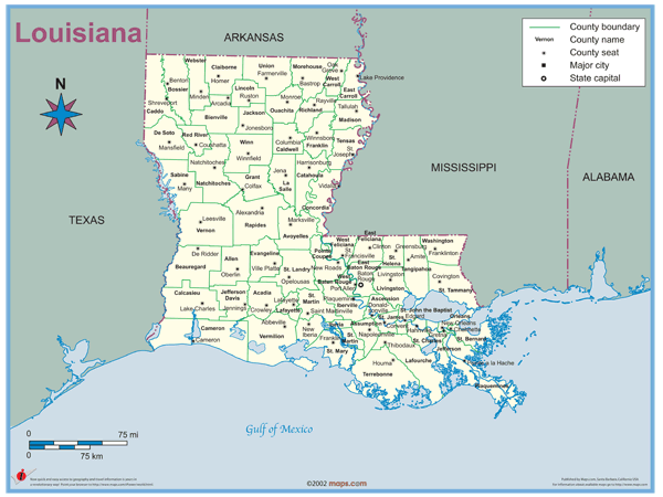 Louisiana County Outline Wall Map by 0