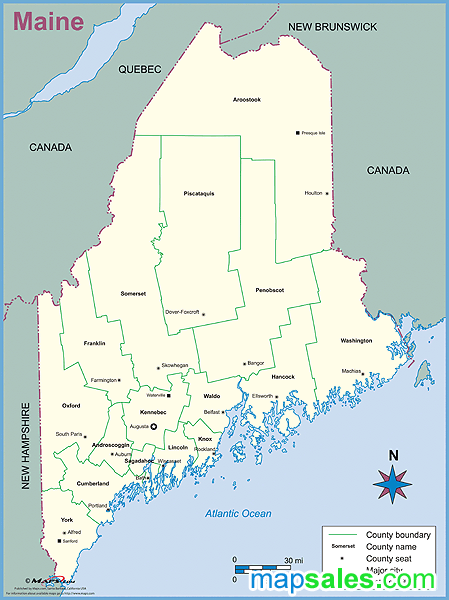 Maine County Outline Wall Map