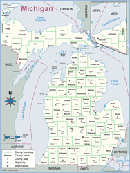 Michigan County Outline Wall Map