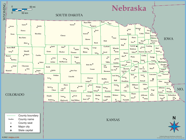 Nebraska County Outline Wall Map