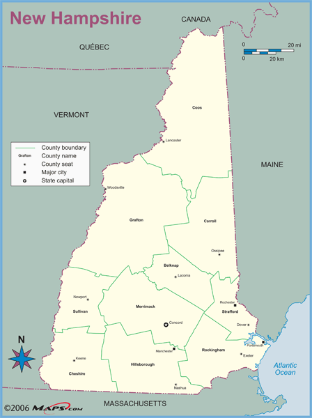 New Hampshire County Outline Wall Map