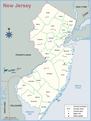 New Jersey County Outline Wall Map