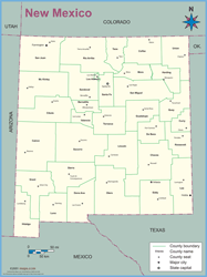 New Mexico County Outline Wall Map
