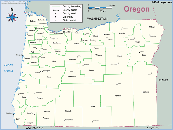 Oregon County Outline Wall Map