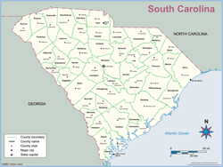 South Carolina County Outline Wall Map