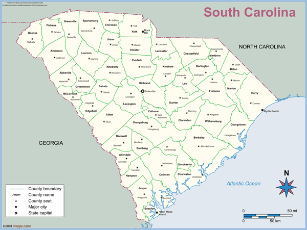 South Carolina County Outline Wall Map