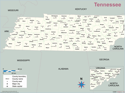 Tennessee County Outline Wall Map