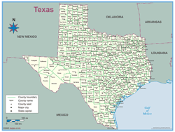 Texas County Outline Wall Map